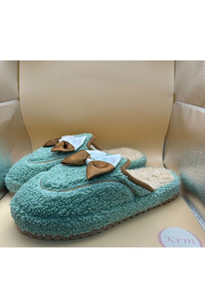 krm dünya ürünleri Plush House Slippers with Ribbon Detail