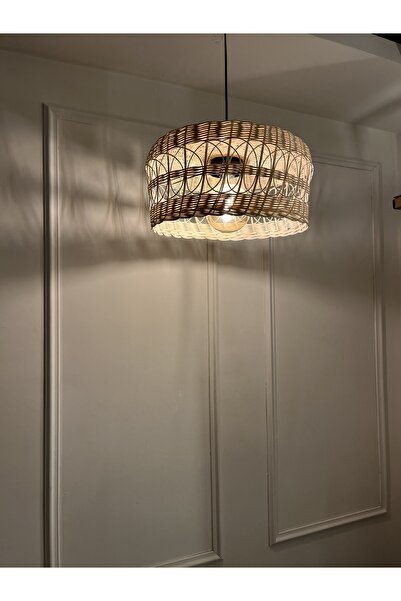 Zeron Home Bambu Örgü Avize %100 El Yapımı – Doğal Bambu Sarkıt Lamba