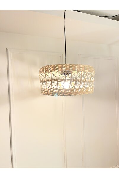 Zeron Home Bambu Örgü Avize %100 El Yapımı – Doğal Bambu Sarkıt Lamba