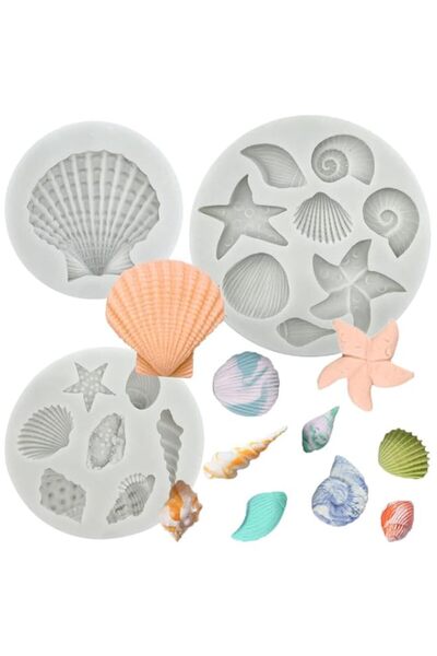 Generic 3 PCS Marine Theme Cake Fondant Silicone Mold Seashell Conch Starfish...