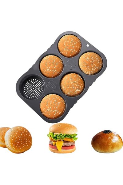Generic Silicone Hamburger Bun Mold, 6-Cavity Non-Stick Loaf Pan, Easy Releas...