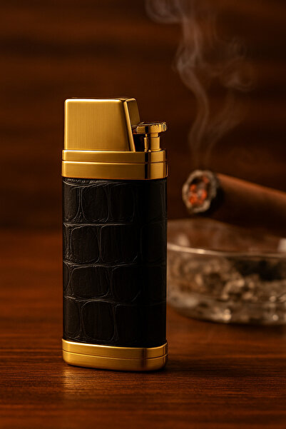 Hunter Lüks Deri Kaplama Gazlı Çakmak – Gold & Siyah