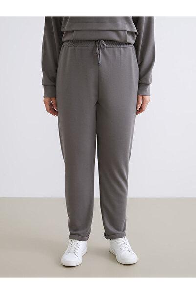 LC Waikiki Gray Plus Size Women's Sweatpants with Elastic Waist
