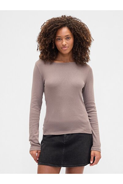 GAP Kadın Koyu Bej Modern Boatneck Yakalı T-Shirt