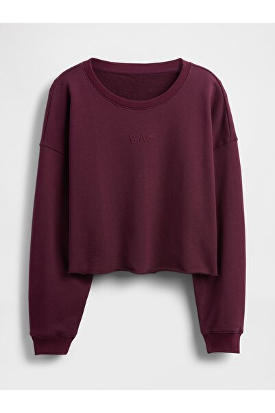 GAP Kadın Bordo Heavyweight Fransız Havlu Kumaş Logo Crop Sweatshirt