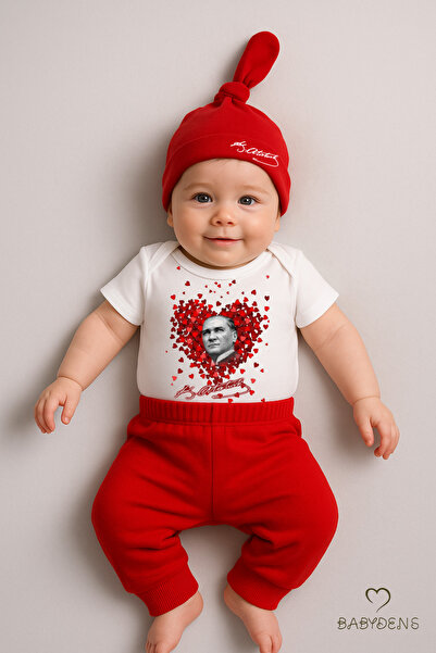 BABYDEN'S Ataturk Themed Short Sleeve 3-Piece Newborn Baby Set (Body + Pants ...
