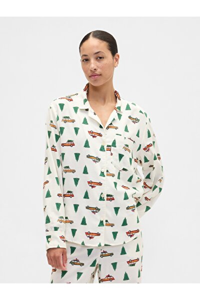 GAP Kadın Ekru Relaxed Flannel Pijama Üstü