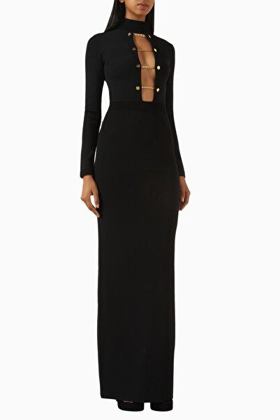 Elisabetta Franchi Jewel Yüksek Yakalı, Açık Sırtlı Maxi Triko Elbise
