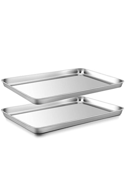 Generic Baking Tray Set of 2, Stainless Steel Rectangle Baking Sheets Pans, L...