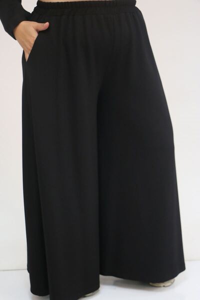 Eslina 57055 Plus Size Shirt Buttoned Pants Modal Suit - Black