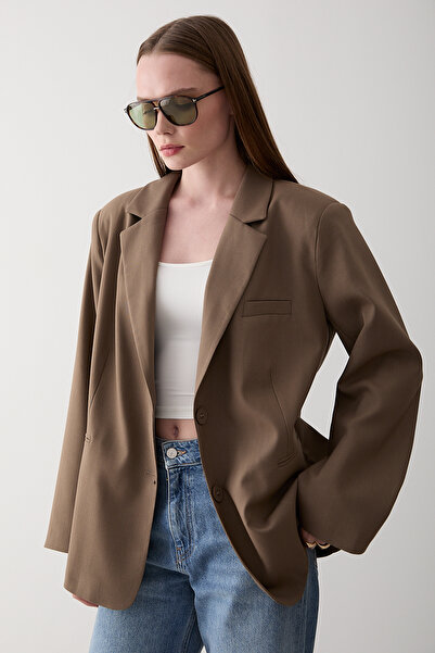Laluvia Khaki Blazer Jacket - 7619