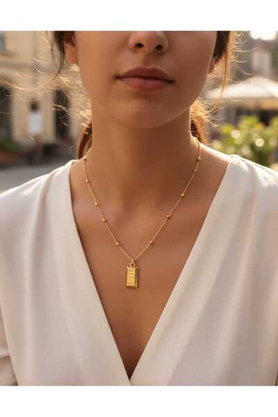 henahera accessory Külçe Altınlı Kolye, Altın Kaplama Külçe Altın Kolye, Çeli...