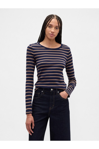 GAP Kadın Lacivert Modern Stripe Crewneck T-Shirt