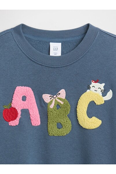 GAP Kız Bebek Mavi Oversized Grafik Sweatshirt
