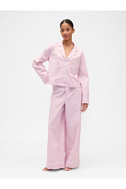 GAP Kadın Pembe Relaxed Poplin Pijama Takımı