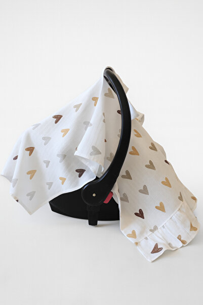 nelcollection Muslin Stroller Cover and Baby Carrier Cushion, Set of 2, with Bib Gift, 100% Cotton Fabric, Heart Pattern