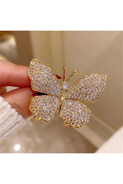 begüm jewelery GOLD ZİRKON TAŞLARLA İŞLENMİŞ KELEBEK MODEL TASARIM BROŞ