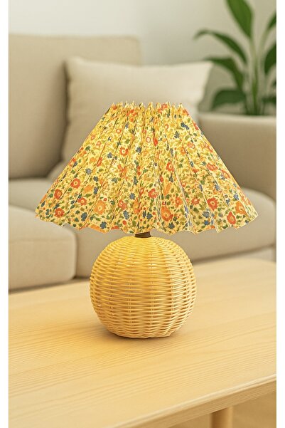 Fico Home Flower Abajur Umbrella Pileli Abajurlu Hasır Gövdeli