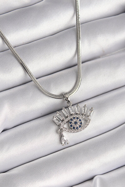 Mustran قلادة نسائية من الفولاذ 316L باللون الفضي مع سلسلة إيطالية وحجر الزرك...