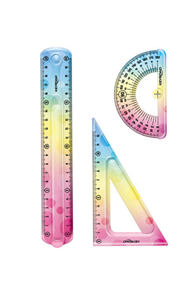 KEYROAD 20 cm Gökkuşağı Esnek Cetvel Seti (3'lü Set) - Okul ve Ofis İçin Renk...