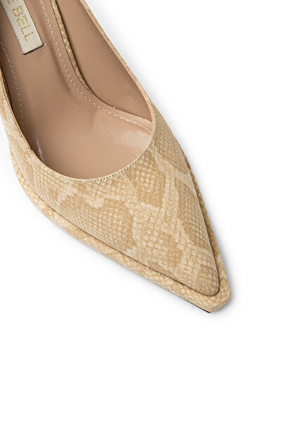 Deery Women's Beige Python Patterned Stiletto Heeled Shoes