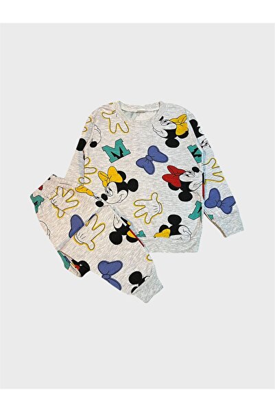 ALİŞ KİDS طقم بيجامة شتوية للأولاد من القطن المزخرف باللون الرمادي بأكمام طويلة