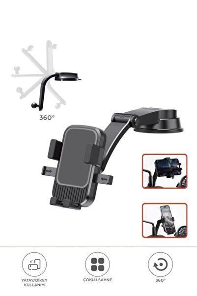 Başkenttekno 053 Siyah Araç İçi Vantuzlu 360 Derece Telefon Tutucu