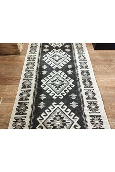 OEM Traditional rug 80x250 cm, black and white, ROMB pattern