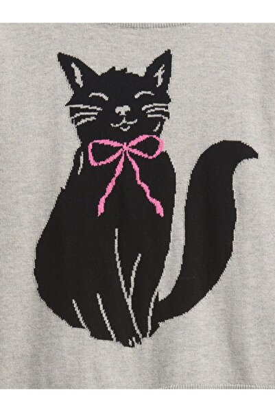 GAP Kız Çocuk Gri Relaxed Intarsia Kazak