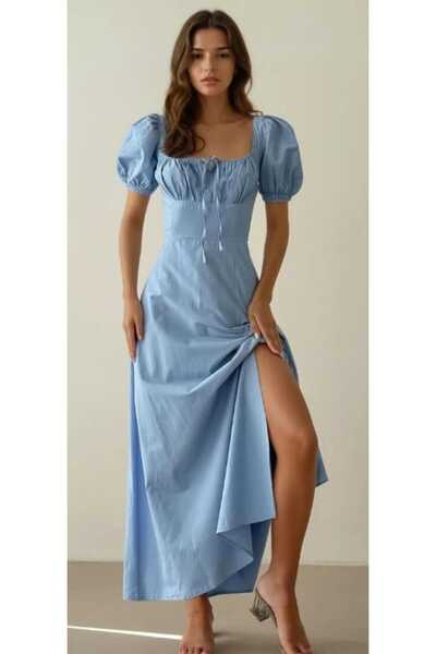 Dmd Açık soft mavi midi bou elbise