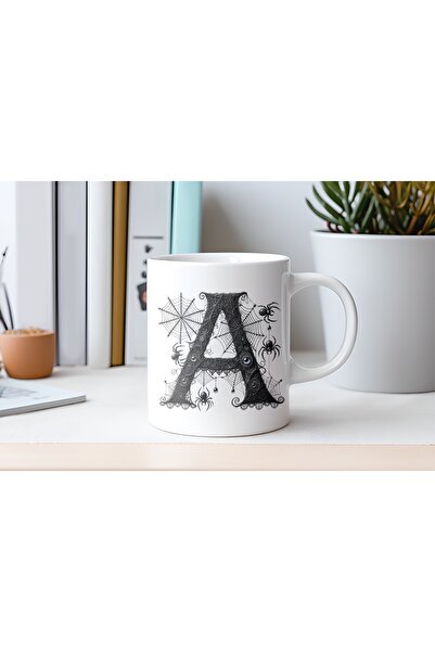 Beramussa كوب بتصميم حرف A على شكل عنكبوت وشبكات عنكبوت - هدية خاصة للهالوين