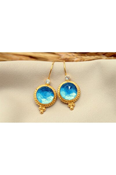 alpsilverart El İşi Mavi Topaz Taşlı Gümüş Küpe | Otantik Kadın Takı 925 Ayar