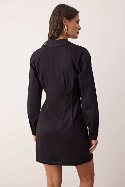 Trendyol Collection Sötétkék varrás részletezett rövid / mini szőtt ingruha TWOAW26EL00178