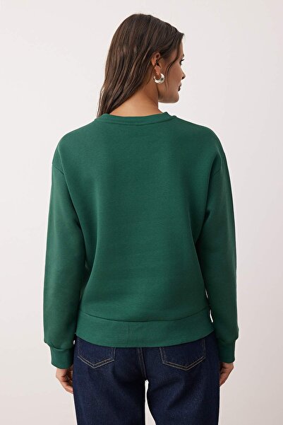 Trendyol Collection Smaragdově zelená tlustá vnitřní fleecová mikina Regular Fit Crew Neck Basic Knitted Sweatshirt TWOAW24SW00101