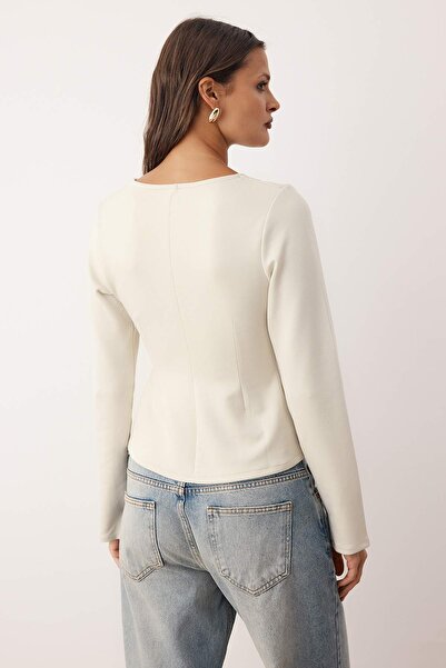 Trendyol Collection Stone Soft Touch V-Neck Zipper Regular/Regular Cut Knitted Blouse Twoaw26Bz00180