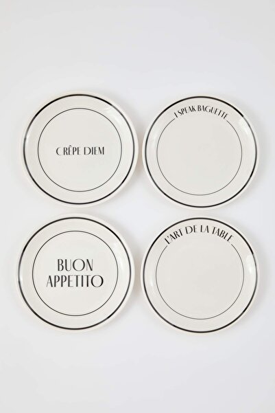 TRENDYOLMİLLA HOME 4-Piece Minimal Patterned Porcelain Cake Plate 21 cm Tphaw26Tbk00025