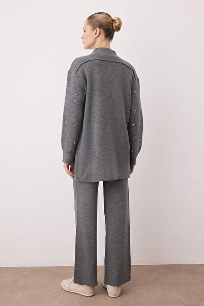 Trendyol Modest Antracitový perleťový detailní úpletový komplet (spodní a horní díl) TCTAW26US00029