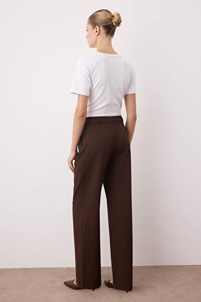 Trendyol Collection Brown*001 High Waist Wide Leg/Wide Leg Pleated Woven Pants Twoaw21Pl0076