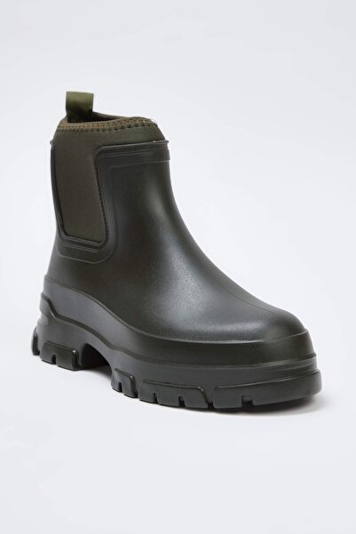 TRENDYOL SHOES Khaki dámské boty do deště s plochou tlustou podrážkou TAKAW26BO00111