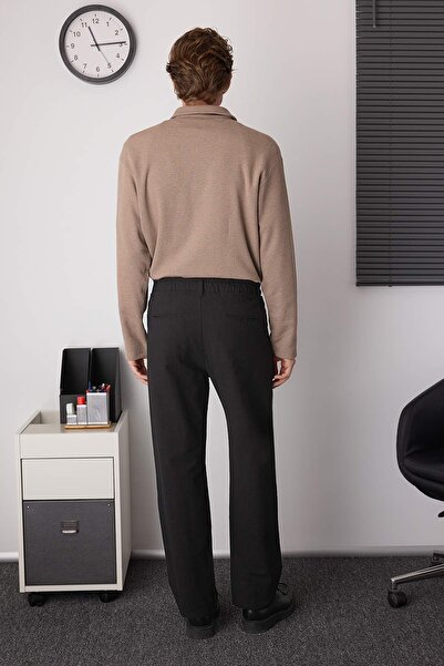 Trendyol Collection Μαύρο πλισέ άνετο λινό βαμβακερό παντελόνι TMNAW26PL00003