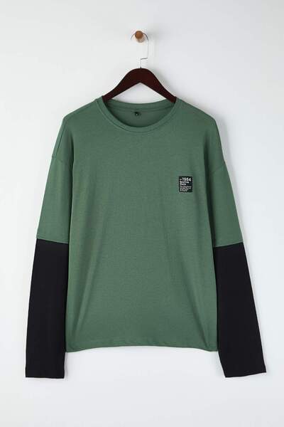 Trendyol Collection Green - Black Oversize/ Wide Cut Label Long Sleeve T-Shirt Tmnaw26Ts00002