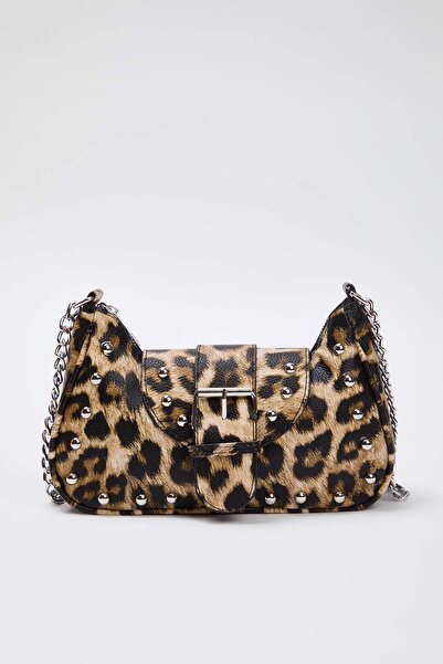TRENDYOL SHOES Damen-Umhängetasche mit Leopardenmuster und Trok-Detail und Schnalle TAKSS25OC00010