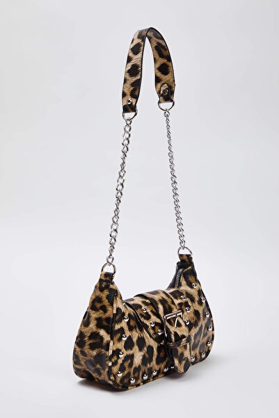 TRENDYOL SHOES Damen-Umhängetasche mit Leopardenmuster und Trok-Detail und Schnalle TAKSS25OC00010