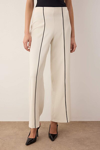 Trendyol Collection Exclusive Special Collection Ecru Piping Detailed Straight Cut Trousers Twoaw26Pl00120