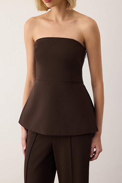 Trendyol Collection ЕКСКЛУЗИВНА специална колекция Кафява блуза без презрамки с подплата и връзки отпред TWOAW26BZ00263