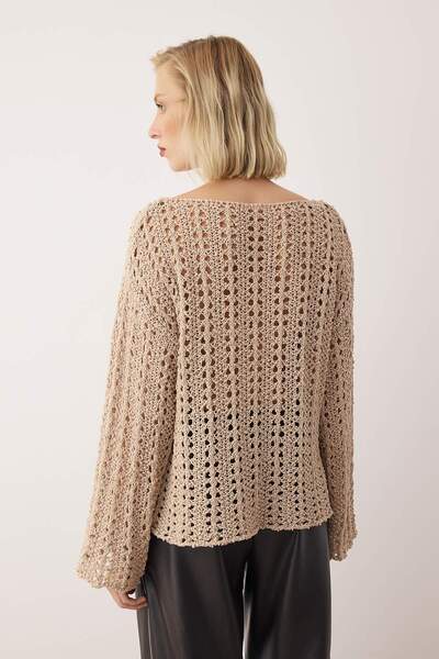 Trendyol Collection Stone Special Yarn Openwork/Hollow Out Boat Neck Knitwear Sweater Twoaw26Kz00193