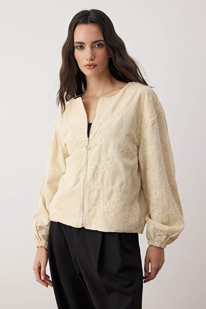 Trendyol Collection Ecru Embroidered Woven Jacket Twoaw26Ce00076