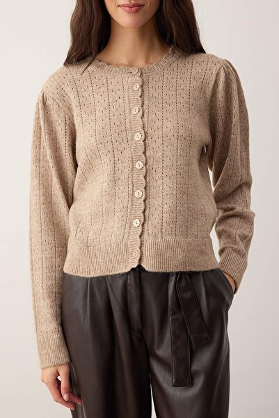 Trendyol Collection Mink Soft Textured Openwork Knitwear Cardigan Twoaw26Hi00034