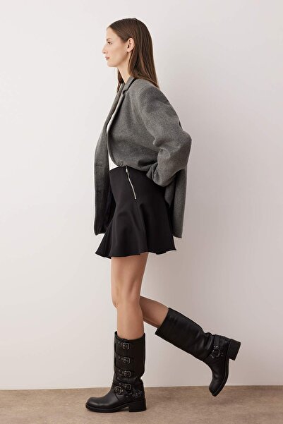 Trendyol Collection Чорна спідниця на блискавці з воланами Ткана міні-спідниця TWOAW26ET00101