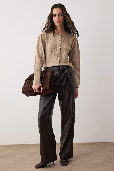 Trendyol Collection Mink Soft Textured Openwork Knitwear Cardigan Twoaw26Hi00034